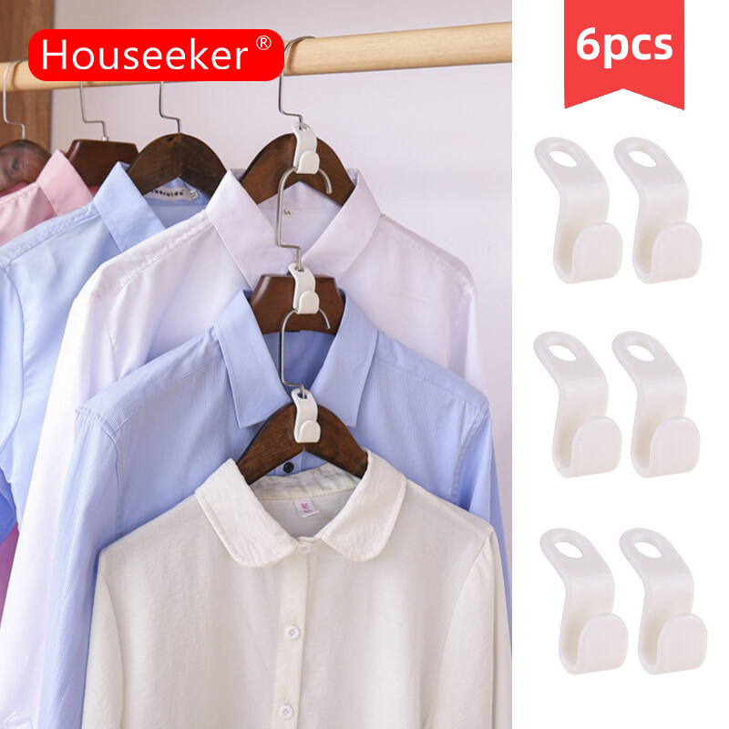 Houseeker 6pcs Wardrobe Space-saving Hanger Hook Coat Hook Plastic Closet Stack Hanger Rack Bedroom Storage Wardrobe Organizer