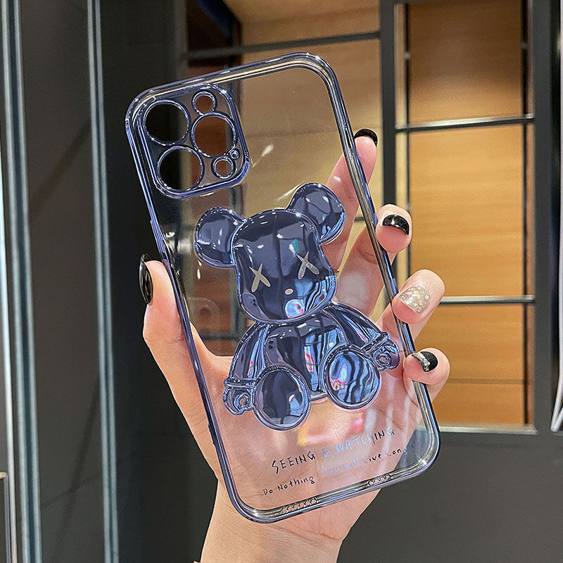 Ốp Điện Thoại Hình Gấu Bạo Lực Bóng Loáng Sang Trọng Cho iPhone 13 12