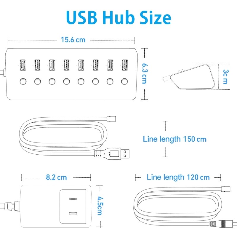 Bộ Chia USB JDB Usb 3.0 Với Công Tắc Độc Lập, Nguồn Điện Bên Ngoài, Bộ Mở Rộng Đa Giao Diện, Hub, Một Cho Bảy Cổng