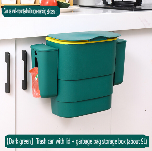 Hanging Trash Can with Lid for Kitchen Cabinet Door, Wall Mounted Compost Bin with 2 Trash Bags Storage, Hanging Trash Bin for Bathroom Bedroom Office Camping