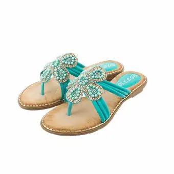 Auburyshop Women Ladies Bohemia Bling Crystal Flat Flip Flop Beach