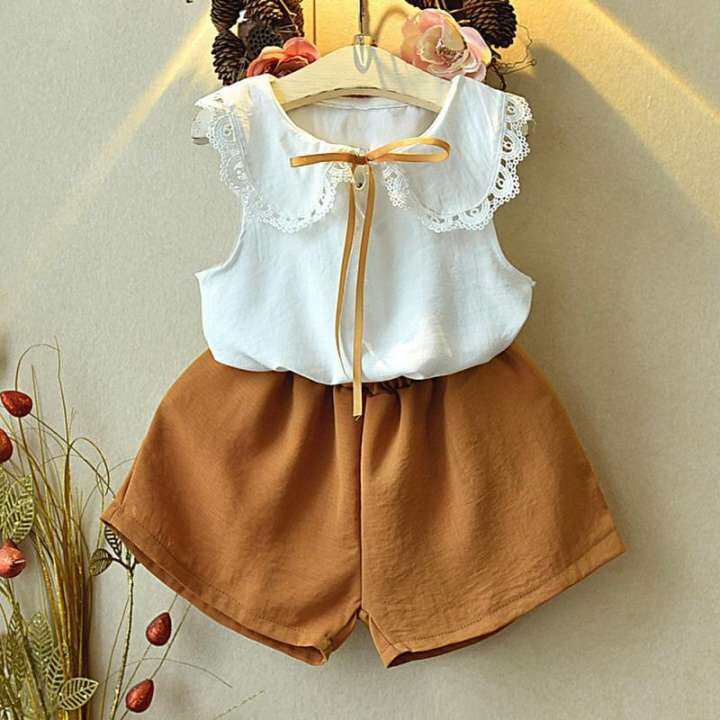 Toddler Kids Baby Girls Outfit Clothes Chiffon Vest T-Shirt Top+Short Pants Set
