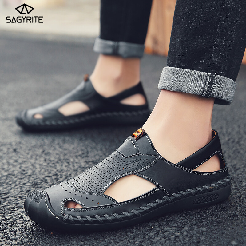 Xăng Đan SAGYRITE Cỡ 38-46 Cho Nam Xăng Đan Da Đi Bộ Đường Dài Dép Xăng