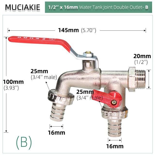 1/2'' IBC Water Tank Connector 2-Way 1-Way Garden Hose Irrigation Faucet Adapter Tap Joint Replacement Fitting Ball Valve