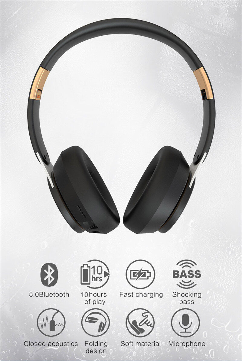 Wireless Headphones Bluetooth--compatible Headset Foldable Stereo Adjustable Earphones With Mic