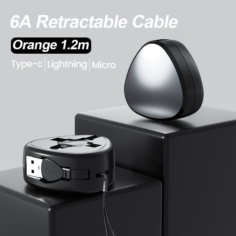 VAORLO 3 in 1 Fast Charging Cable 7 Color Triangular Telescoping Data Transmission Wire Compatible With iPhone Portable For Travel Charger Line For Xiaomi Huawei