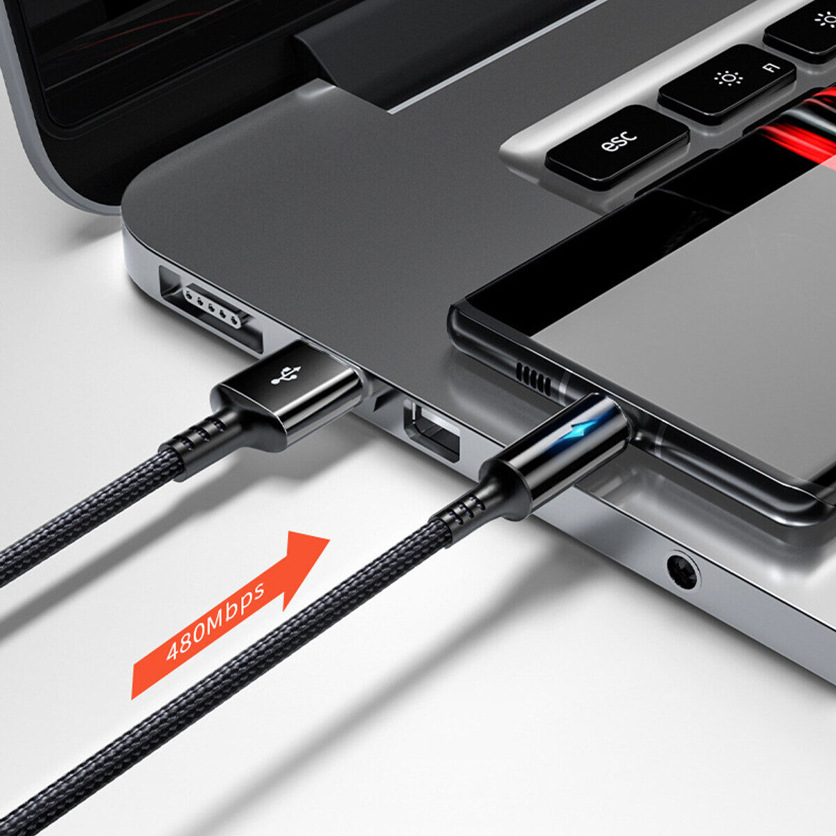 Fonken Cáp Sạc USB Ngắn 25Cm Cáp Micro USB Type C Cho Huawei Android Sạc Nhanh 2.4A Cáp Sạc Điện Thoại Có Đèn Báo