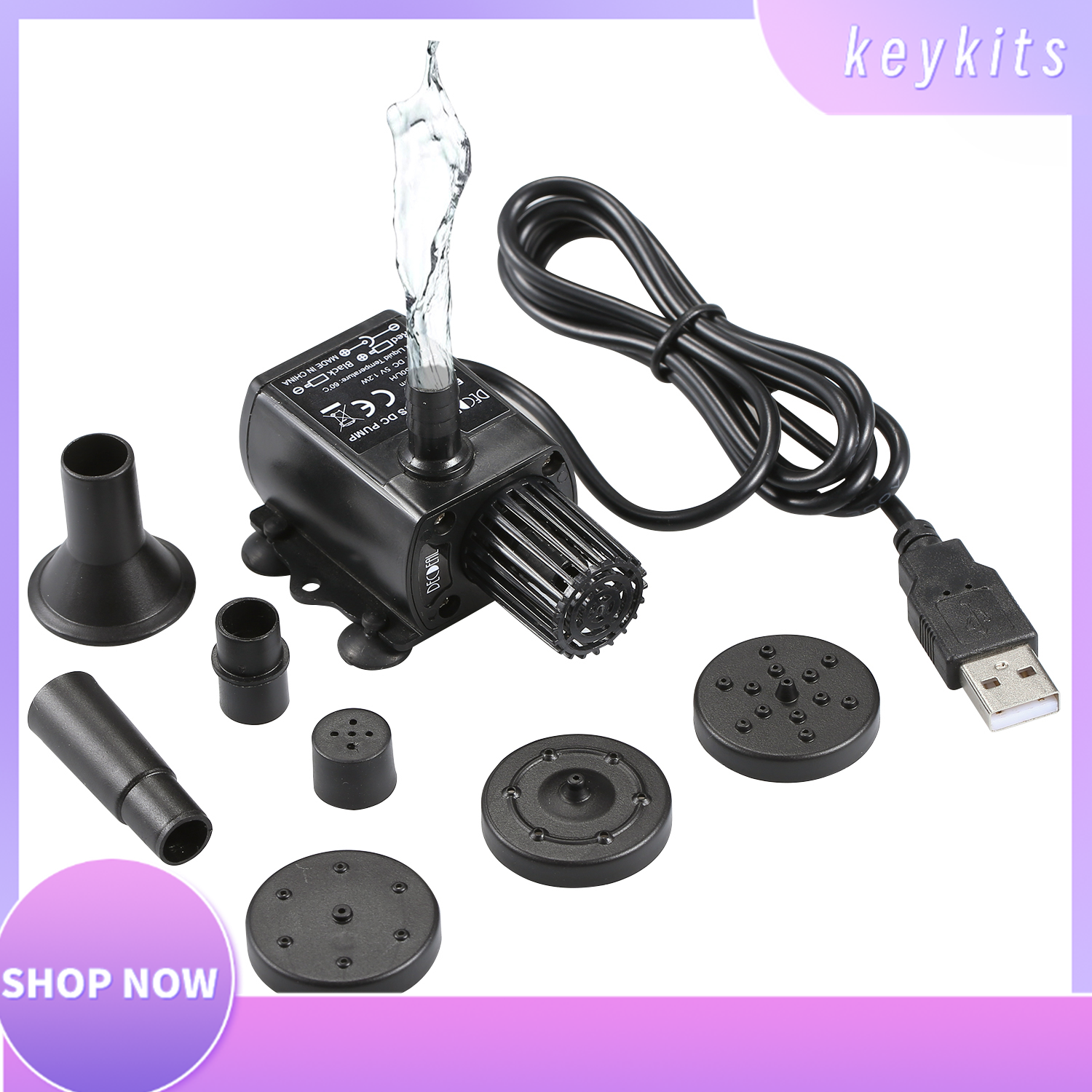 DECDEAL USB Brushless Water Pump with Nozzles Strainer Ultra-quiet Mini DC5V Micro Brushless Water Oil Pump Waterproof Submersible Fountain Pump Aquarium Pond Circulating 150L/H 1.2W Lift 3.28ft