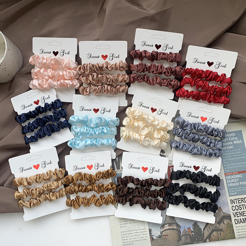 3Pcs/set Pure Color Hair Tie Hair Ring Japanese and Korean Style Large Intestine Hair Tie Cards Girls All-match Hairband