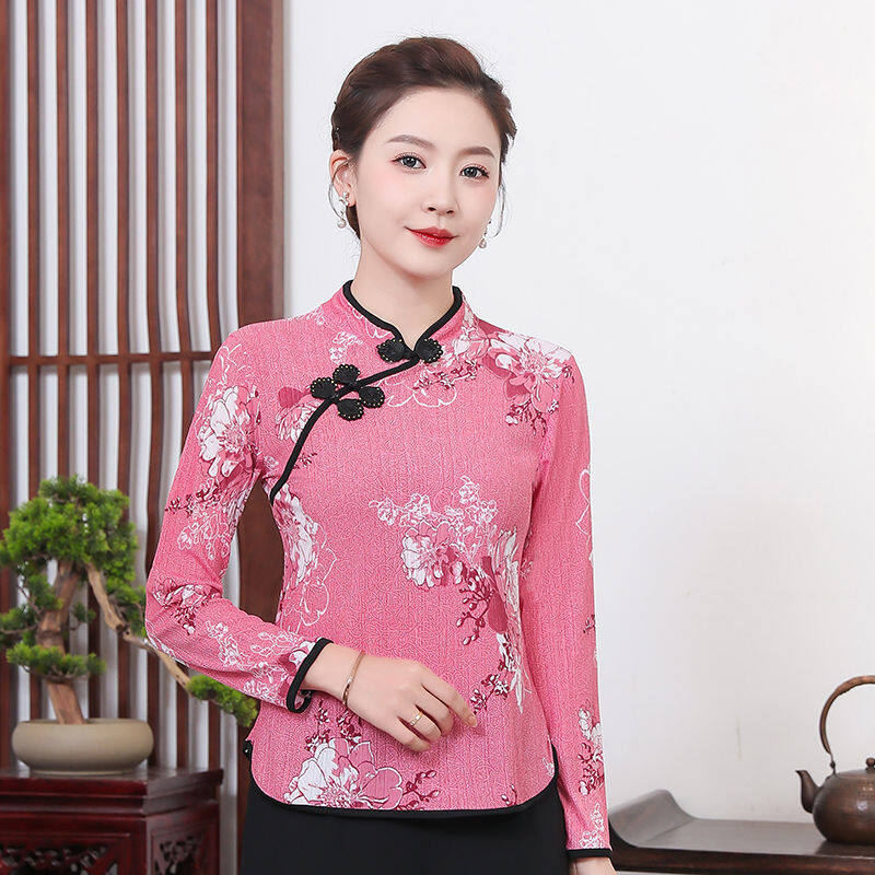 Áo Sườn Xám TAQ918 2021 Trang Phục Của Mẹ Áo Sơ Mi Lửng In Hình Cỡ Lớn Cho Người Trung Niên Và Người Già, Áo Sơ Mi Mỏng Tay Dài Cơ Sở Áo Sơ Mi