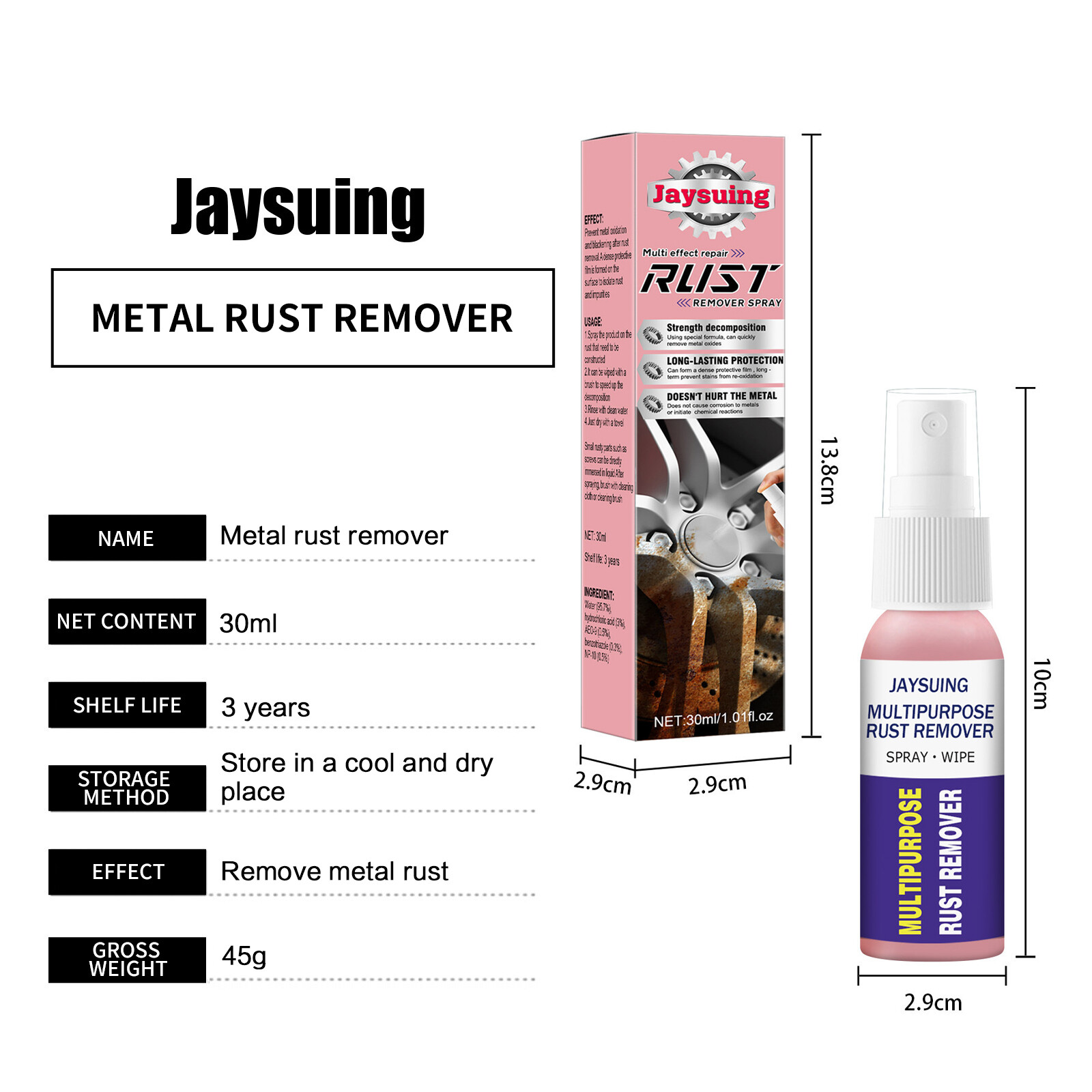 JAYSUING Bình Xịt Tẩy Rỉ Sét Xe Hơi Bình Xịt Tẩy Rỉ Sét Xe Hơi Bình Xịt Tẩy Rỉ Sét Đa Năng Chất Ức Chế Rỉ Sét Chất Tẩy Rỉ Sét Làm Sạch Bảo Dưỡng Xe Hơi Sơn Crôm Bề Mặt Kim Loại Chất Tẩy Rỉ Sét Đa Năng 100Ml