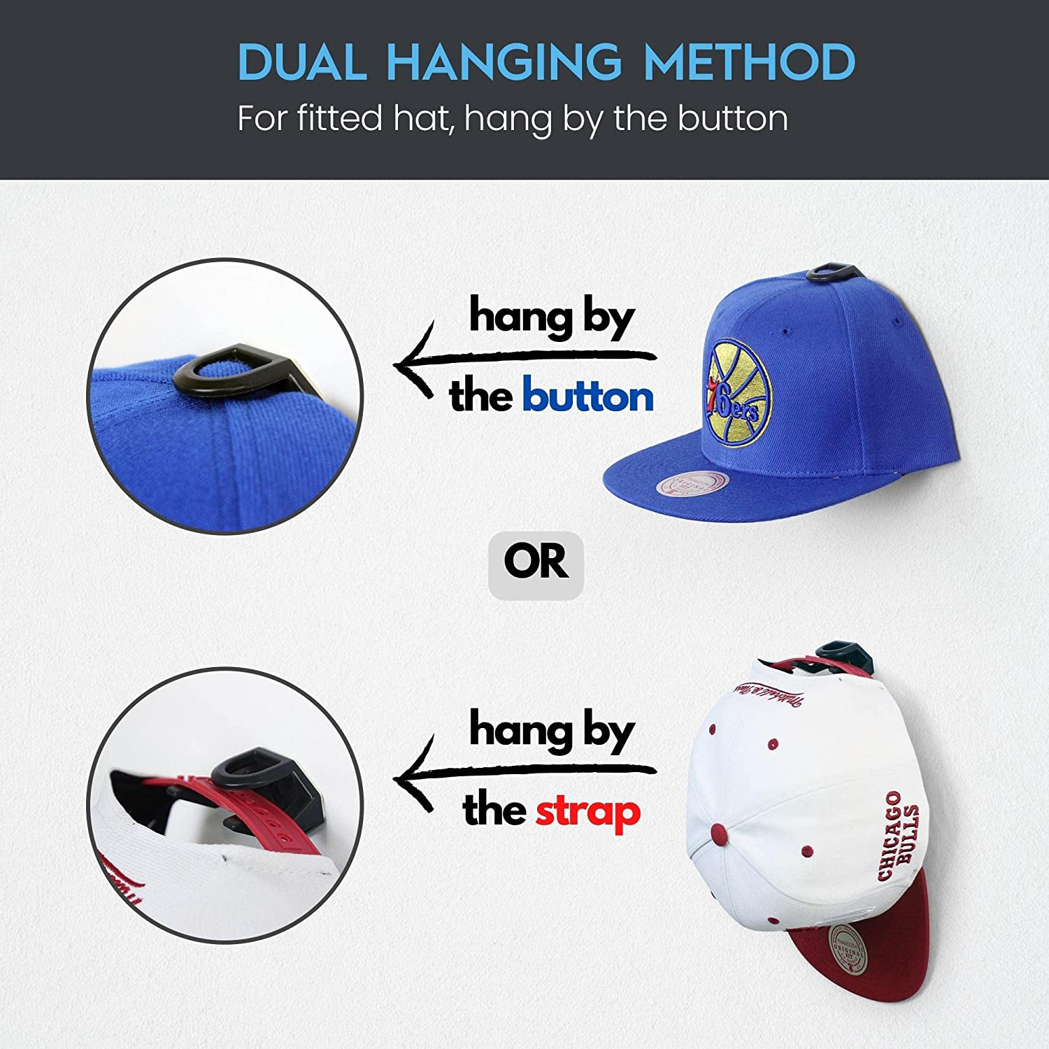Adhesive Hat Hooks For Wall - Hat Rack For Baseball Caps, Minimalist Hat Display, Strong Hold Hat Hangers For Wall