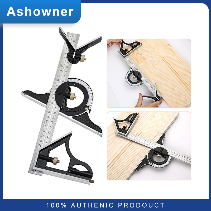 Ashowner thước 3 in1 có thể điều chỉnh, thước đo góc vuông kết hợp đa điểm bộ dụng cụ đo 300mm thước phổ quát, góc phải