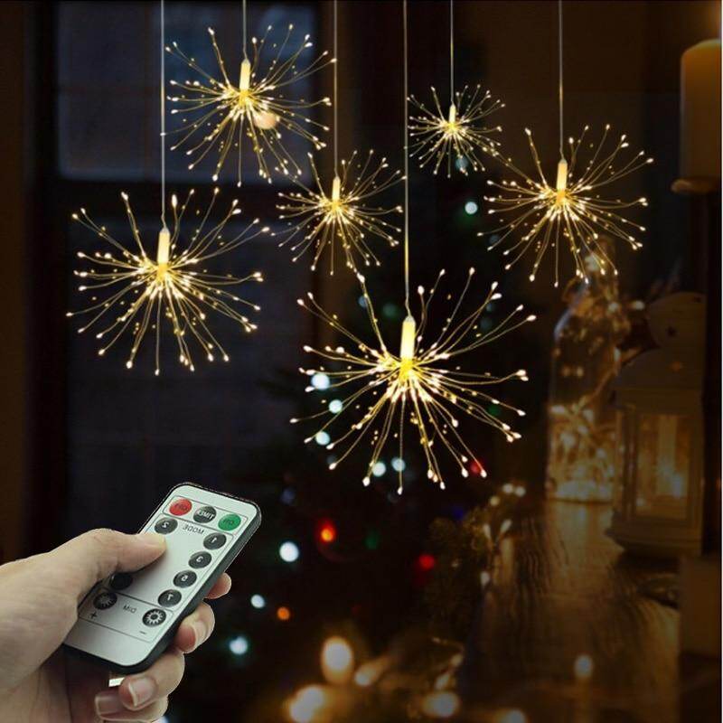 Festival Hanging Starburst String Lights 150-200 Leds Firework Lights Copper Wire Starburst String Lights 8 Modes on Ba ttery with Remote Hanging Fairy Lights Party Patio Garden Decor