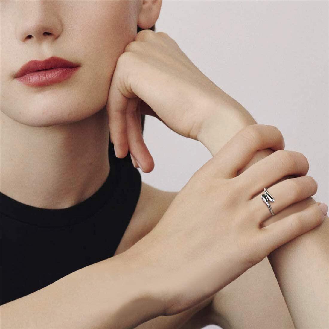 ChicSilver Nhẫn Bạc Ý 925 Nhẫn Hở Đánh Bóng Cao Hình Giọt Nước Tối Giản Nhẫn Vĩnh Cửu Nhẫn Cưới Cho Nữ