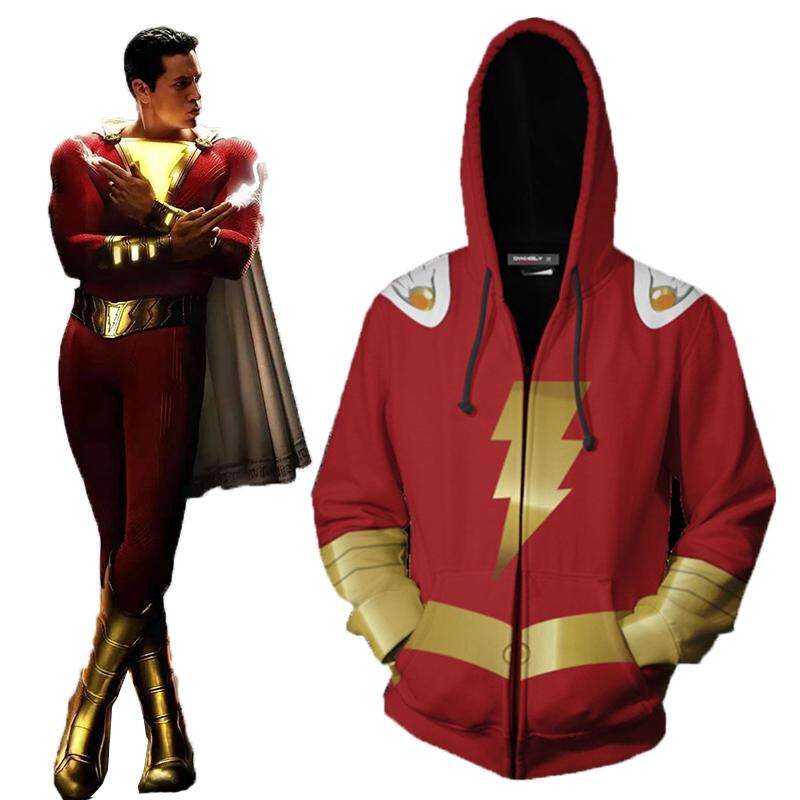 2019 Movie Shazam Billy Batson Costume Zip Up Hoodie Jacket
