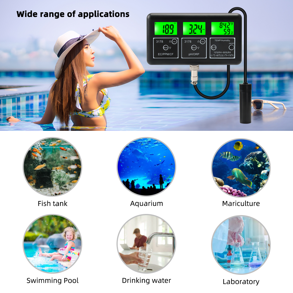 Yieryi 7 in 1 Water Quality tester PH/EC/ORP/TDS/CF/RH/TEMP meter Digital Multi-parameter Aquarium Water Tester for hydroponics