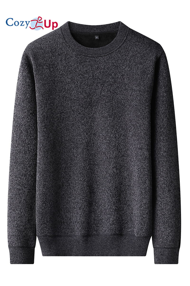 Cozy Up Men Long-sleeved Sweater Casual Round Neck Solid Color Plus Velvet Warm Pullover