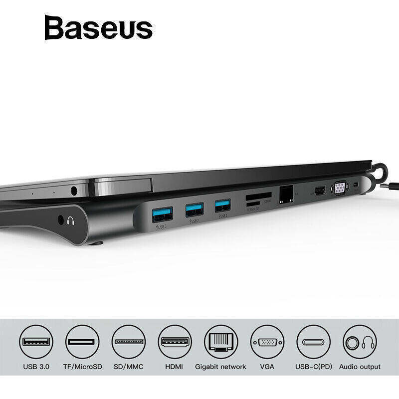Baseus Multi All-in-1 USB C HUB to HDMI VGA USB 3.0 RJ45 3.5mm Audio Adapter for MacBook Pro Accessories USB Splitter Multi 11 Ports Type C HUB USB-C HUB