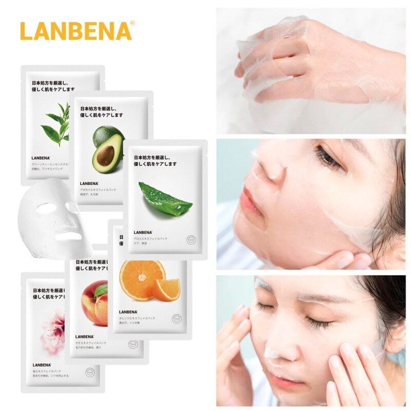 LANBENA Set 6 miếng mặt nạ trái cây chiết xuất tự nhiên dưỡng ẩm làm trắng da