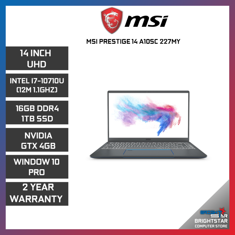 MSI PRESTIGE P14-A10SC-227MY GAMING LAPTOP 14 UHD / INTEL I7-10710U / 16GB / 1TB SSD / NVIDIA GTX1650 4GB / 2 YEARS WARRANTY Malaysia