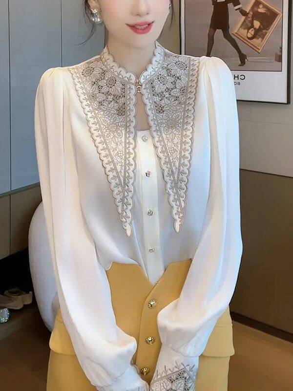Korean Version Temperament Celebrity Embroidered Button-down Shirt Women's Spring 2023 New Style of Small Simple Casual Casual Shirt