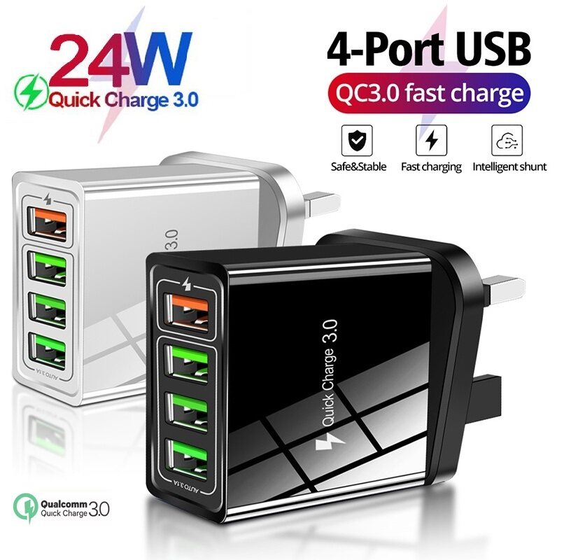 QC3.0 Charger 3.1A Fast Charging Adapter 4 Port USB Quick Charge Plug_voghion.com
