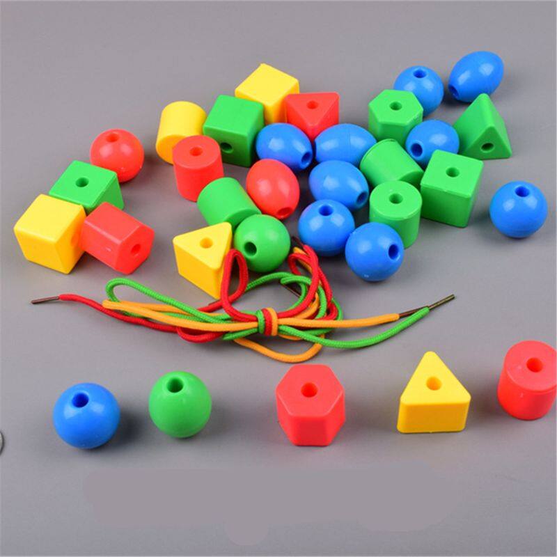 Large Montessori Toy Beads for threading Preschool Toy 50pcs Beads with four-strand rope