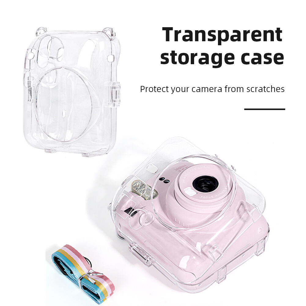 Mini Camera Case PC Crystal Protective Shell Transparent Storage Case with Shoulder Strap for Fujifilm Instax Mini 12 for Camera Instax Mini12