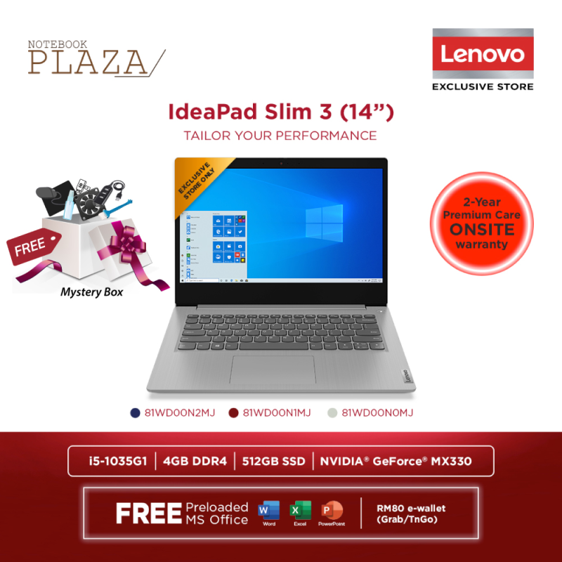 Lenovo IdeaPad 3 14IIL05 81WD00N2MJ 14 FHD Laptop Abyss Blue ( i5-1035G1, 4GB, 512GB SSD, MX330 2GB, W10, HS ) Malaysia