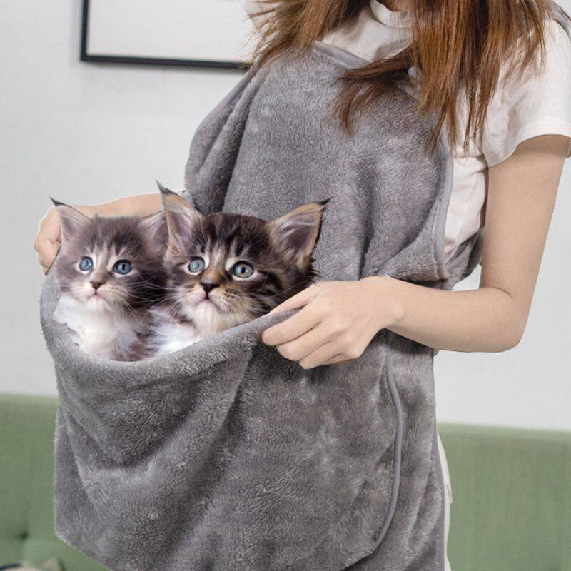 Vải Nhung San Hô Người Giữ Mèo Carrier Tạp Dề Pet Ngủ Ngực Tạp Dề Có Túi Để Giữ Đồ Dùng Cho Mèo Cưng C42