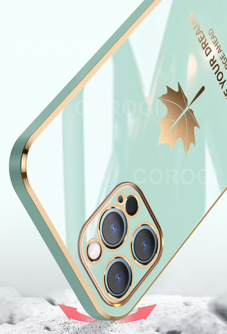 For iPhone 8 Plus / iPhone 7 Plus Case with Lanyard Luxury 6D Plating Maple Leaf Phone Cases Soft Silicone Square Frame Full Lens Protection Back Cover