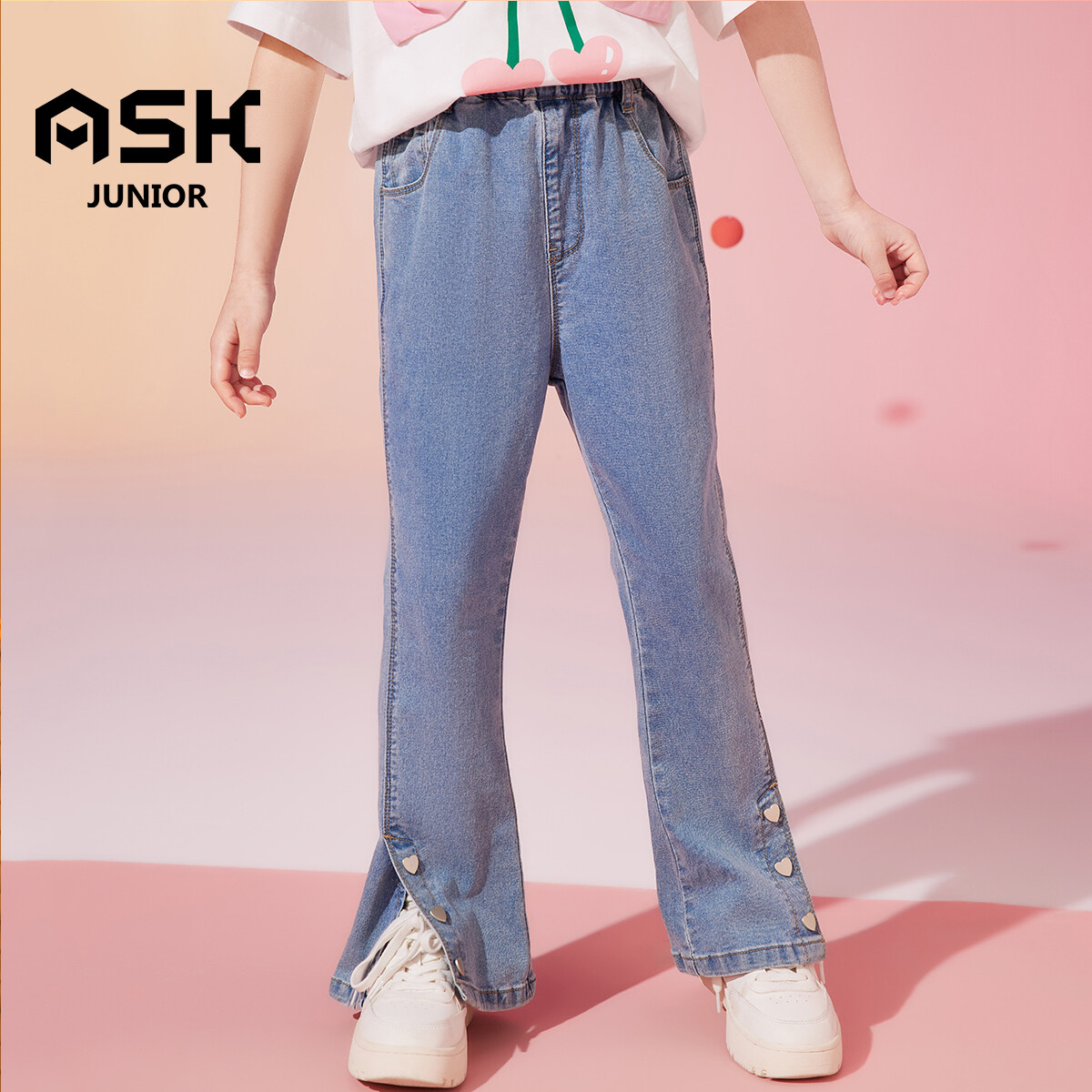 ASK JUNIOR Girls' Button-Down Leg Pants Wide Leg Jeans