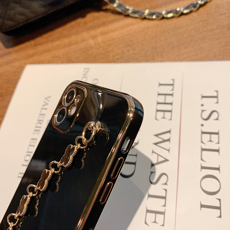 AnDyH Straight Edge Plating Phone case For Huawei Y9S casing,Precise Camera Protection cases Cute girl style cover with Four leaf clover bracelet