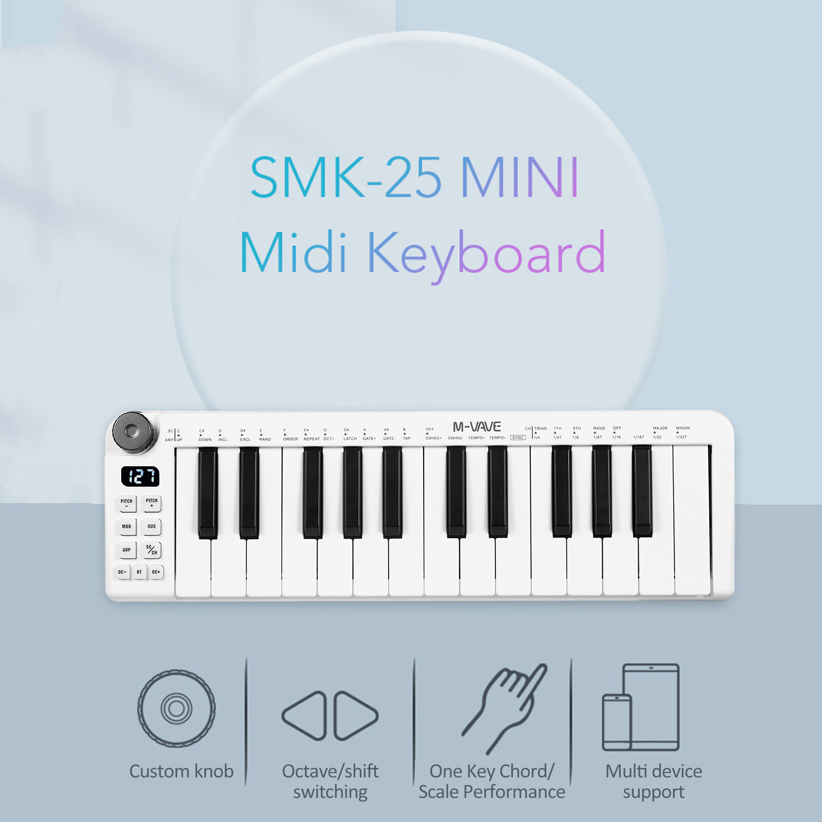 [okoogee]M-VAVE SMK-25-Key mini MIDI Control Keyboard Rechargeable USB ...