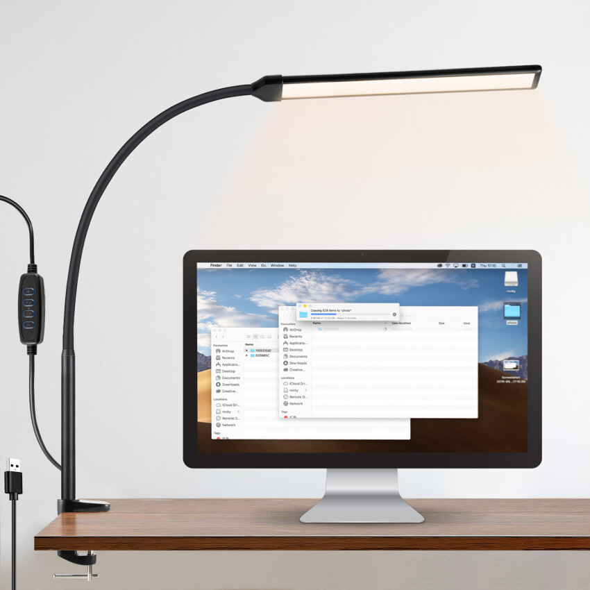 Toolour LED Desk Lamp With Clamp, Swing Arm Desk Light With Touch Control, Wide Coverage Area Table Light, Eye-Care Architect Task Lamp, 3 Modes 10 Brightness, Adaptor Powered Table Lamp For Student