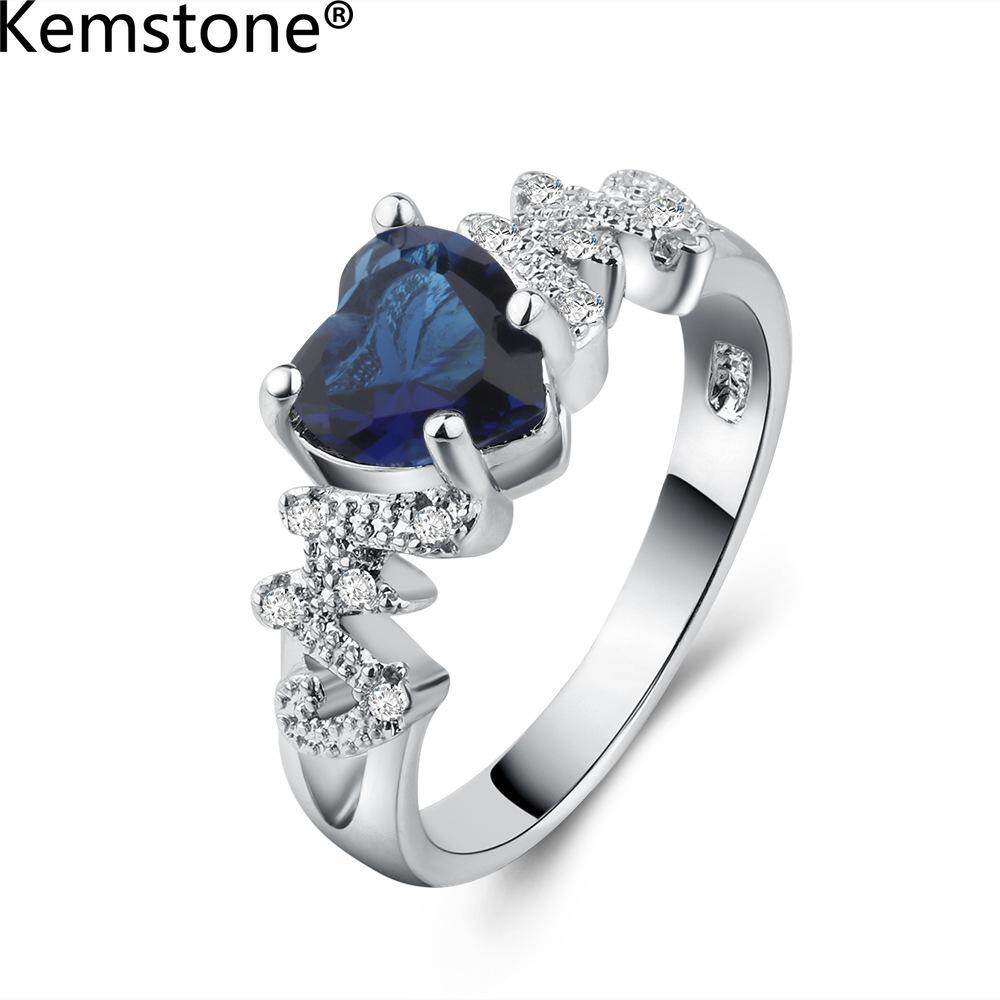 Kemstone Exquisite Silver Plated CrystalHeart Ring Women Jewelry Gift for Mom