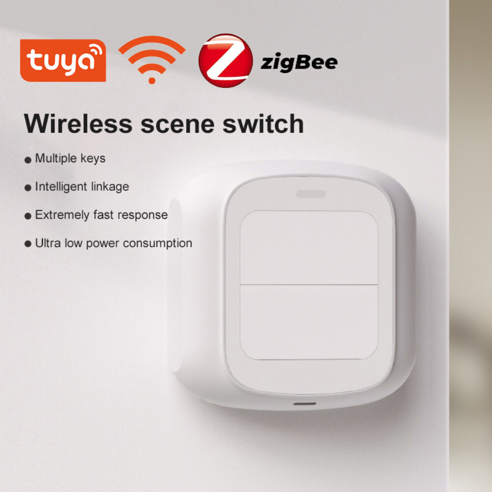 EL style Tuya Scene Switch Smart Switch 2 Gang WiFi/ZigBee Wireless 6 Scene Switch Button Controller Battery powered Automation Scene Smart Home Smart Life