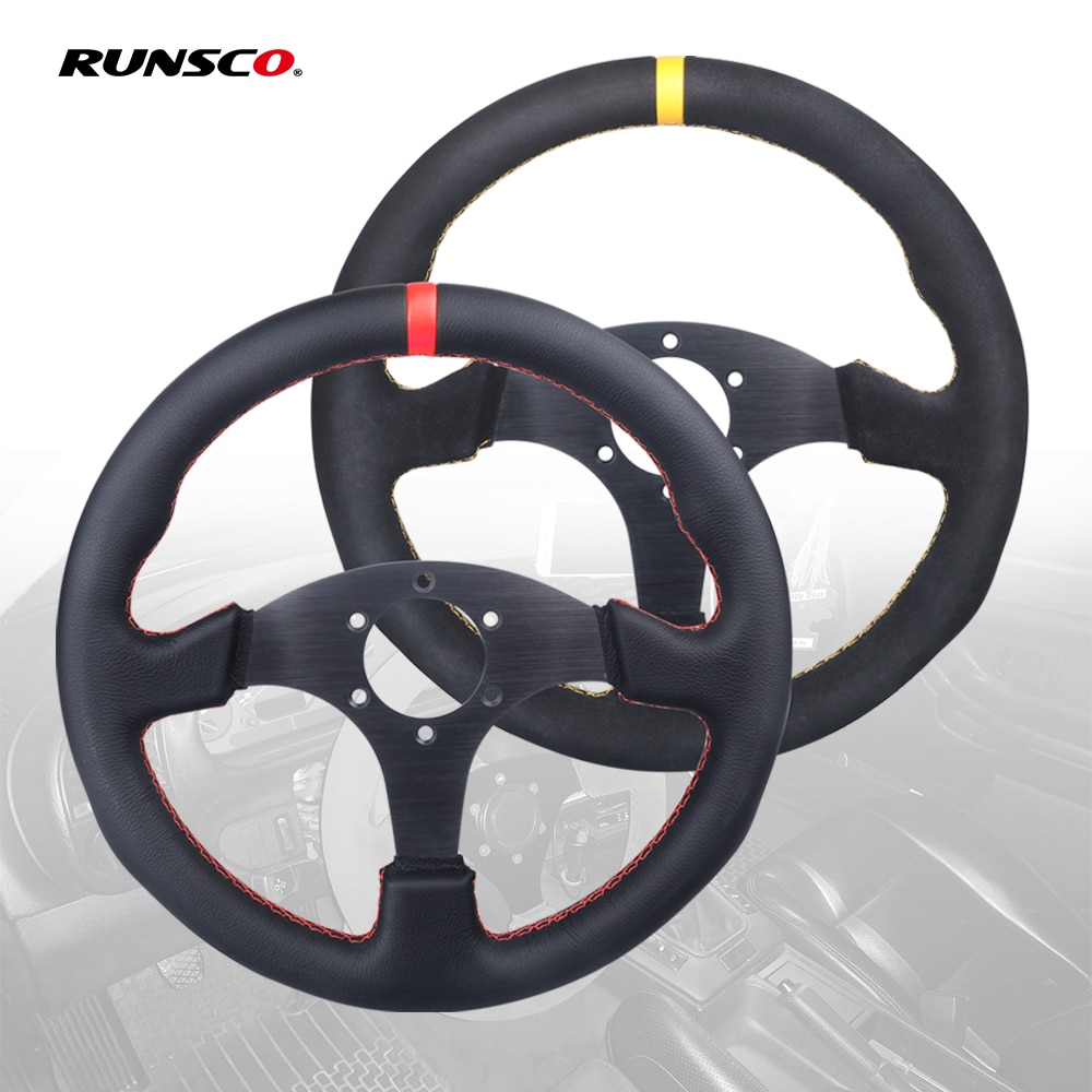 330Mm Steering Wheel Leather Suede Drift Simulation Racing Game 13 Inch Flat Frame Steering Wheel Universal