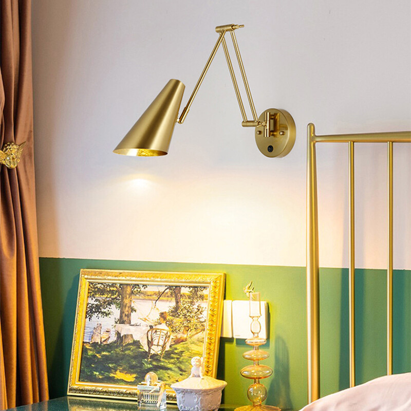Adjustable LED wall lamp E27 wall light with switch golden and black sconces indoor lighting home decor wall decor for living room bedroom bedside kitchen dining room light fixture