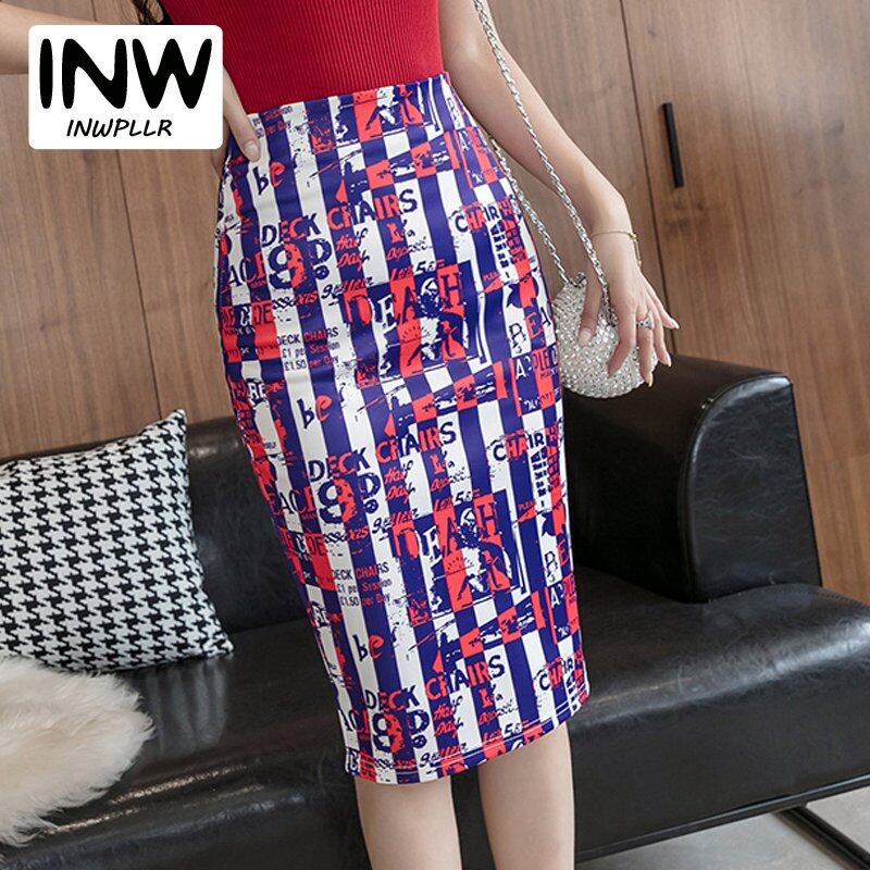 INWPLLR Fashion Women Skirts Elegant Polka Dot Skirt Summer Wild Pencil Skirt Female Office High Waist Skirts Hem Split Female Skirt