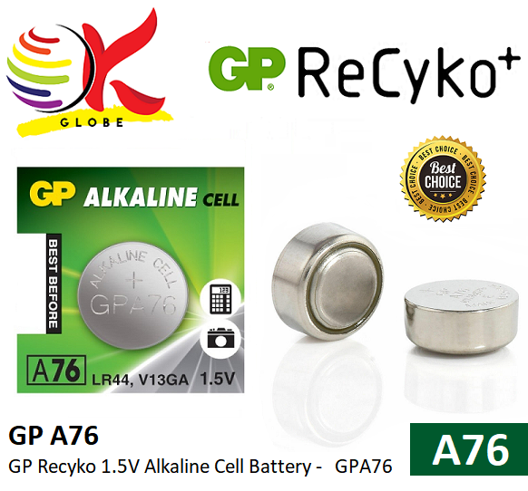 GP RECYKO ALKALINE A76 / LR44 1.5V BUTTON CELL BATTERIES BATTERY GPA76 Lazada