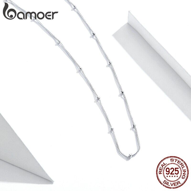 BAMOER Vòng Cổ Hạt Tròn Nhỏ Xíu Thiết Yếu Dây Chuyền Mắt Xích 45Cm Bằng Bạc Ý 925 Thật SCN391