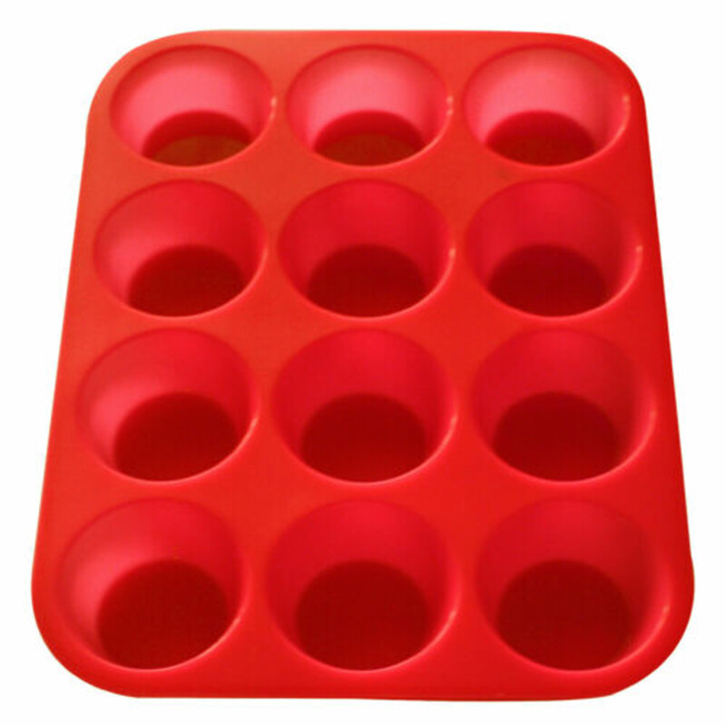 BOKALI 12 Silicone Large Muffin Yorkshire Pudding Mould Cupcake Baking Tray Bakeware
