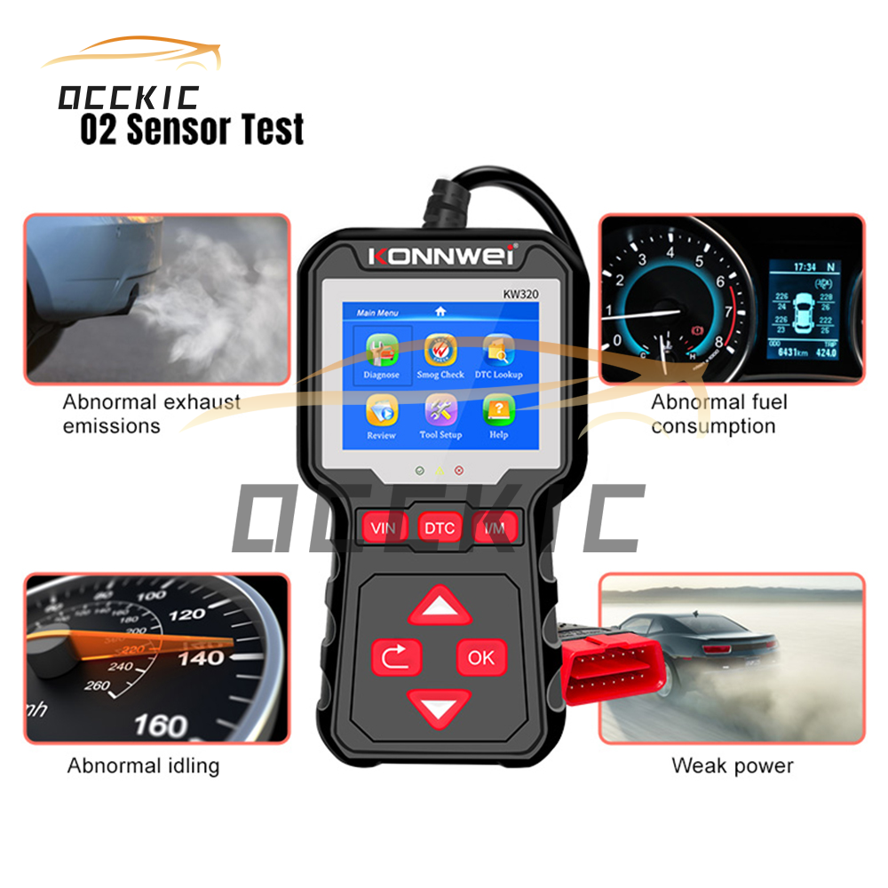 Occkic Konnwei Máy Đọc Mã Lỗi Tự Động OBD OBD2 Máy Quét Với Cảm Biến Quét Ánh Sáng Động Cơ Đa Ngôn Ngữ Kiểm Tra Máy Quét Tự Động Tốt Nhất Tự Động Công Cụ Chẩn Đoán KW320 Màu Đen