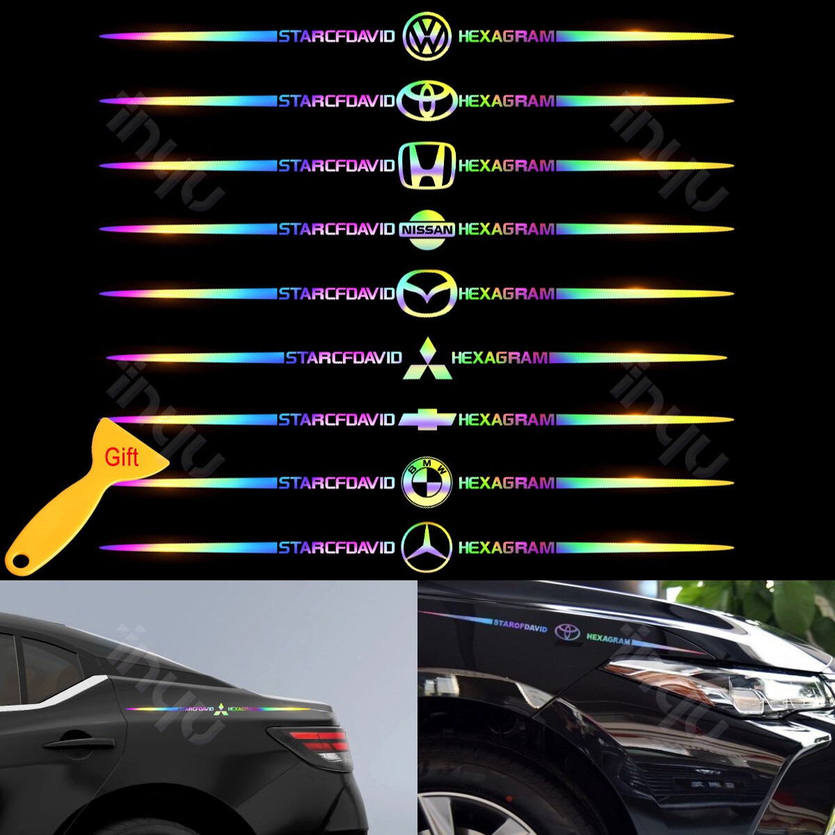 YRM | 1 Miếng Dán Logo Xe Hơi Phản Quang Bằng Laser Đề Can Chữ Thân Xe Ô Tô Đề Can Vinyl JDM Chống Thấm Nước Trang Trí Ngoại Thất Thời Trang Ô Tô Cho VW Benz BMW Honda Toyota Mitsubishi Hyundai Mazda Nissan Ford Chevrolet