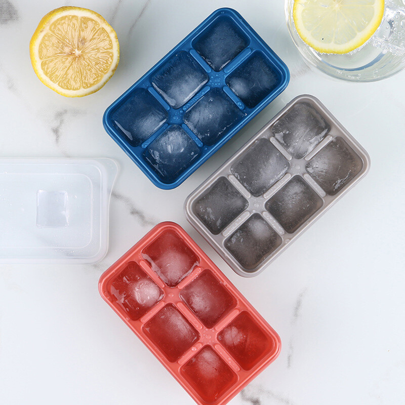 xuyongming Silicone Ice Cube Mould with DIY Lid 6 Grid Soft Bottom Cube Mold Square Tool