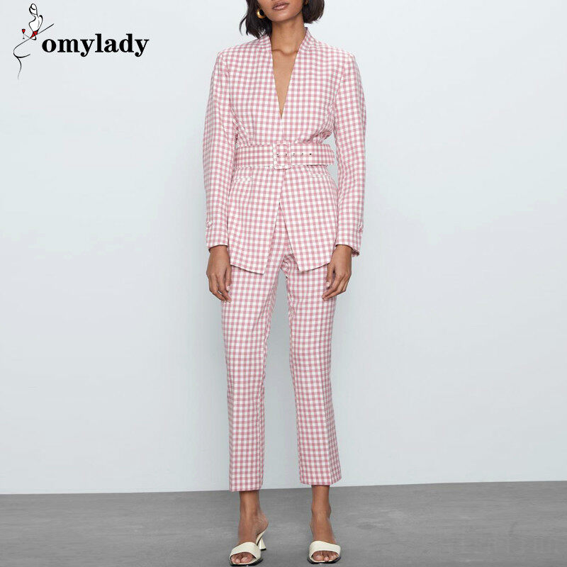 plaid female trousers