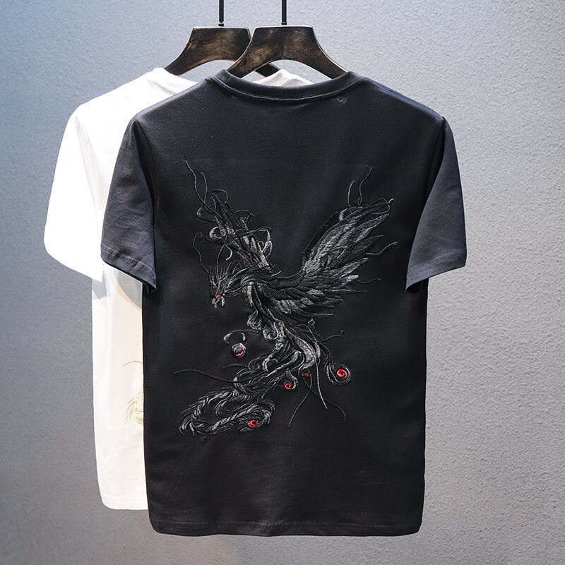 Men's fashion embroidery Phoenix men's short sleeved cotton T-shirt tide brand new personalized LARGE T-SHIRT