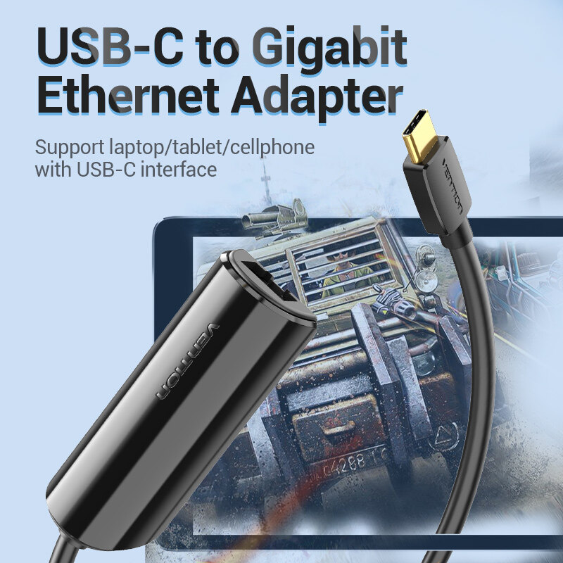 Vention Bộ Chuyển Đổi USB Type C Sang Gigabit Ethernet Áp Dụng Cho Giao Diện USB C Hỗ Trợ Tốc Độ Cực Nhanh 1000Mbps Cho Apple Macbook HuaWei Matebook Lenovo Notebook XiaoMi USB 3.1 USB C Sang Bộ Chuyển Đổi Ethernet Digibit